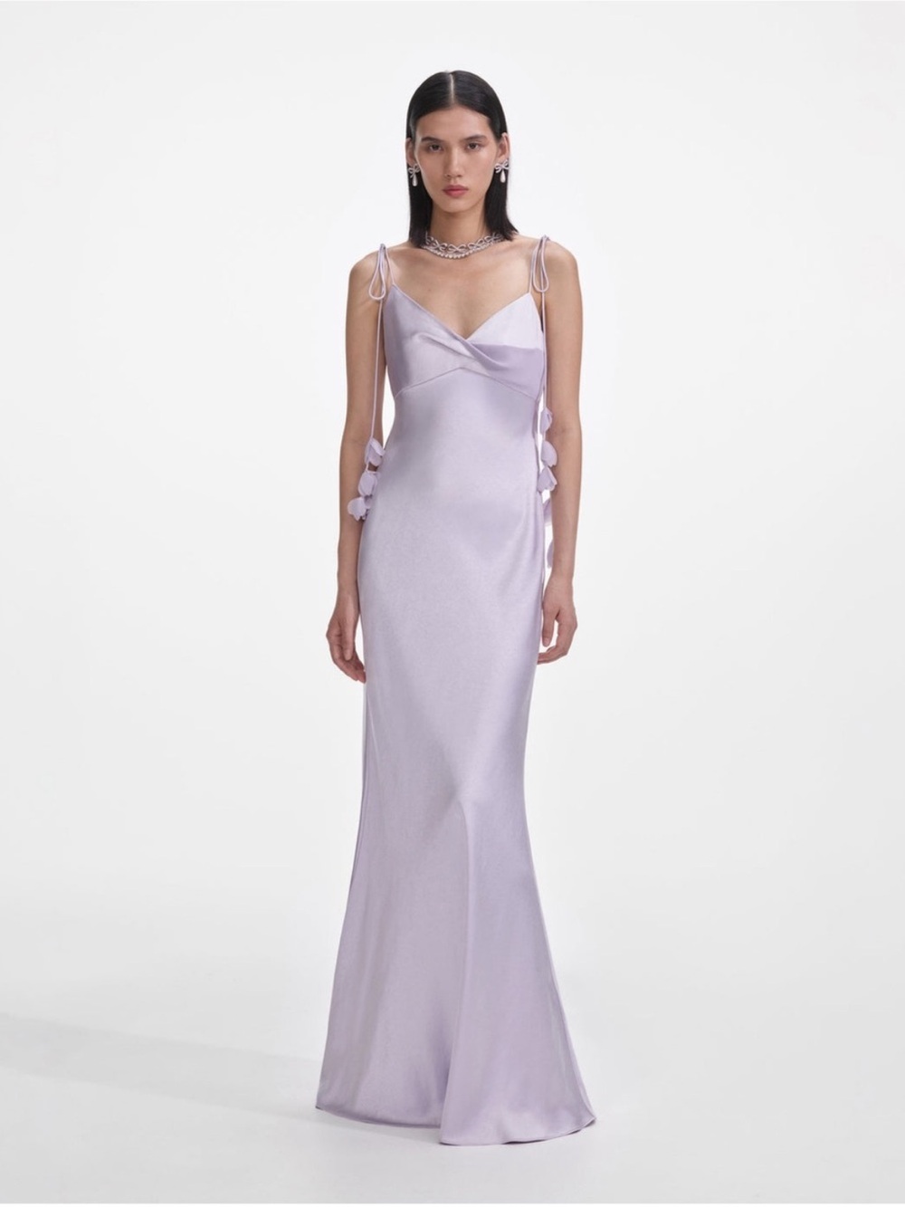 Self Portrait Lilac Flower Satin Maxi Dress